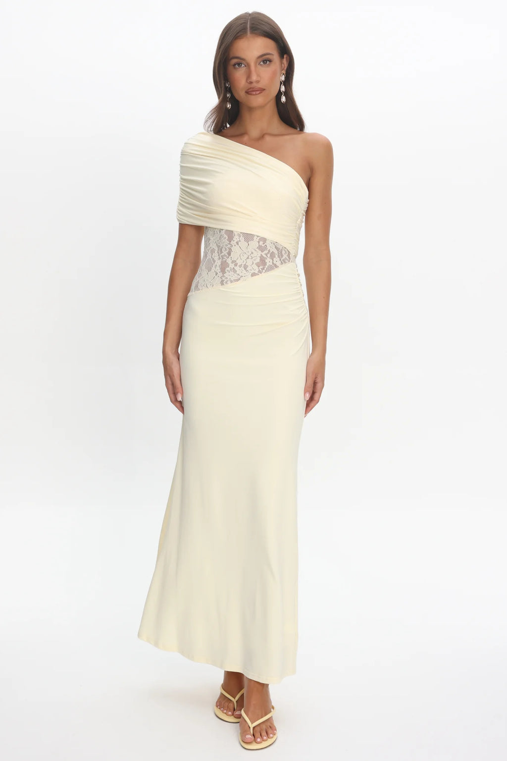 Mallorca Asymmetric Neckline Lace Maxi Dress Butter