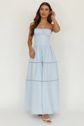 Heavenly Glow Gathered Bust A-Line Maxi Dress Blue